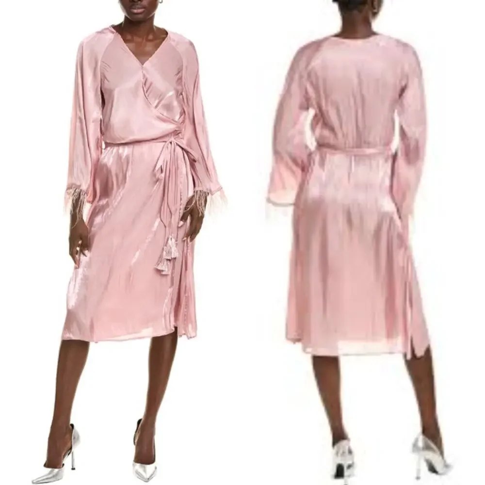 O.p.t. Mardilono Wrap Dress In‎ Pink size XS MISSING TASSELS
